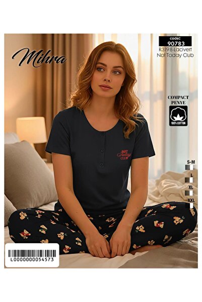 Mihra Yarım Düğmeli Compact Penye %100 pamuk Yeni Sezon Kısa Kollu Pijama Takımı