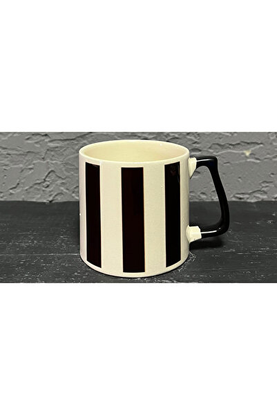 Kırtasiye Ofisi Prime Office Gift with Vertical Line Pattern Black Handle Mug...