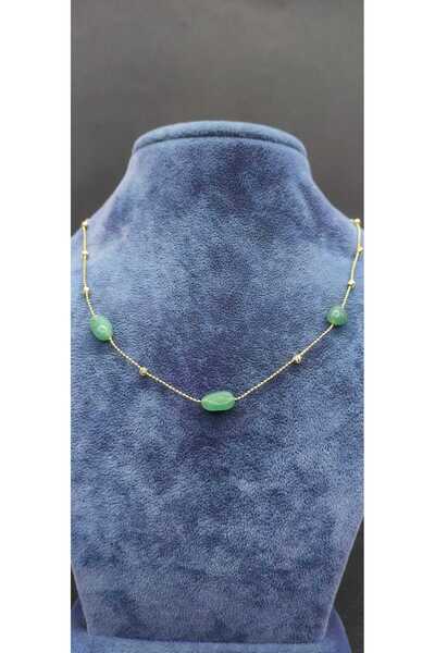 KirLiNova Minimal Necklace with Green Stone Detail - Green