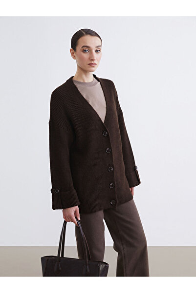 LC Waikiki Lcw Modest Brown V-Neck Women's Knitwear Cardigan