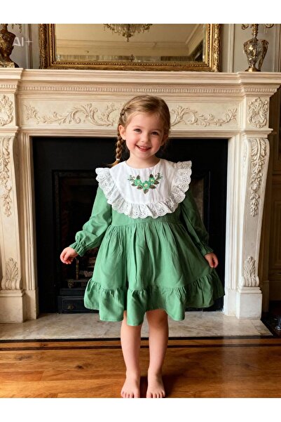 Lunas tekstil Rochie din bumbac brodată cu șorț