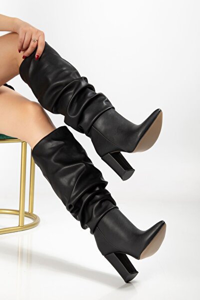 serkanseyyid 4807 Cizme de zi cu zi pentru femei, piele neagră, cu vârf ascuț...