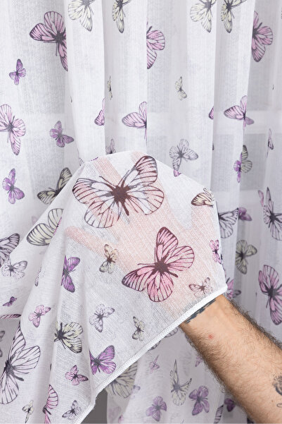 Assina İnci Mor Kelebek Desen 1/2 Normal Pile Ütü istemez Çocuk Odası Perdesi