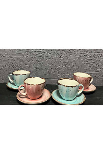 Kırtasiye Ofisi Four-piece pink and blue teacup office gift set - mug cup