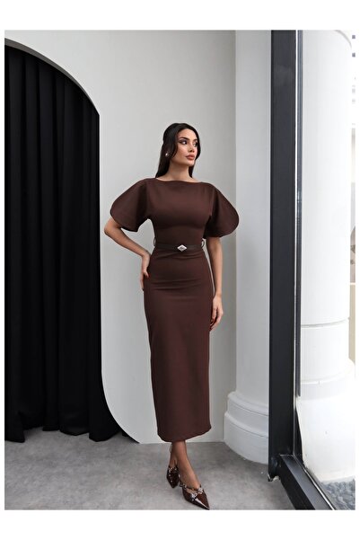 ESRAHELVACI Rochie midi cu curea, decoltată pe umăr