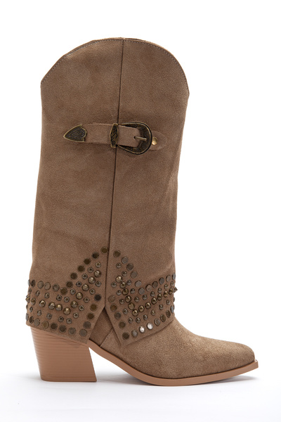 DENORA Camel Mink Earth Genuine Suede Trok Staple Detail Cuffed Trousers West...