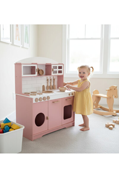 Farah Marah Toyes مطبخ خشب للأطفال فاخر مع اثاث واضاءة