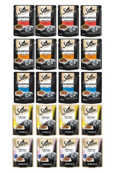 SHEBA Pouch Karışık Paket Sığır-Ton-Tavuk-Somon-Hindi Yetişkin Kedi Yaş Mamas...