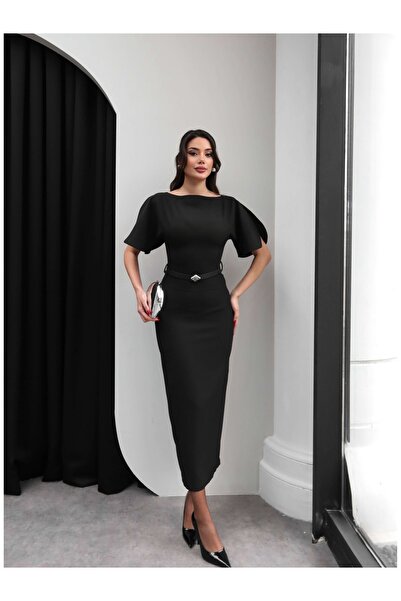 ESRAHELVACI Off-The-Shoulder Belted Midi Dress