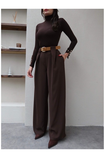 ESRAHELVACI Belted Palazzo Trousers with Bridge Detail