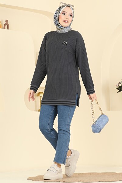 ModaMerve Ribana Detay Armalı Tunik 708PM271-MS Antrasit