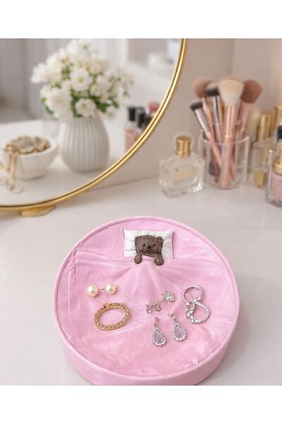 BUBUHOMEDECOR Uyuyan Ayıcıklı Takı Tabağı Pembe Renk
