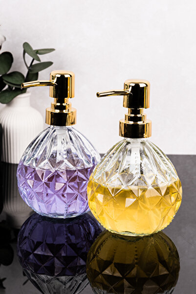 Dolkin Home 2-Piece Glass Liquid Soap Dispenser Luxury Diamond Soap Dispenser...