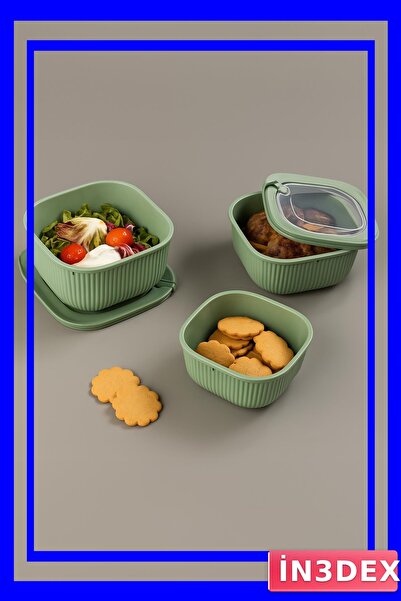 İN3DEX Airtight Vacuum Storage Container Set 3 Pieces Green