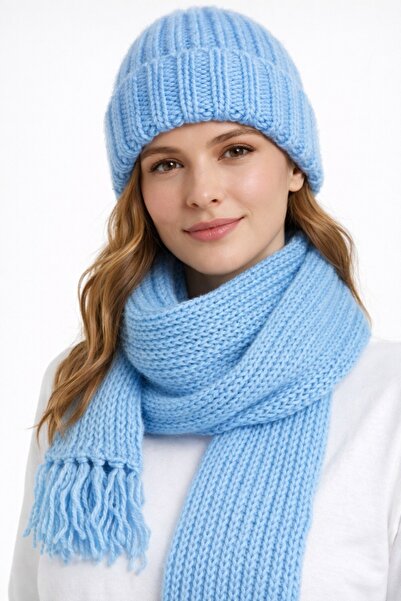 yucian Triko Örgü Atkı Bere