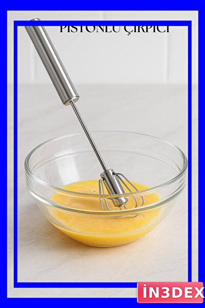 İN3DEX Paslanmaz Çelik Pistonlu Mutfak Çırpıcı 30cm Uzunluk