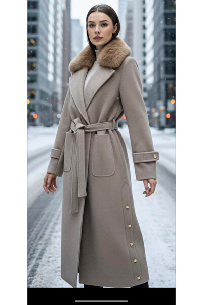 ESİN GİYİM Aurora Kürk Yakalı Kaşe Kaban