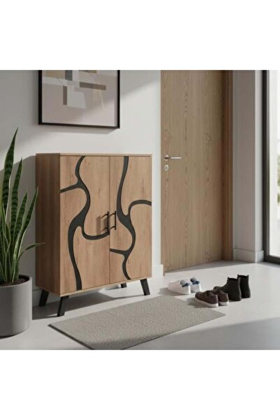 HOMEZ NEED Shoe Cabinet with Two Doors - Light Gray and Wood