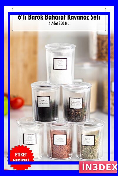 İN3DEX 6 Pieces 250ml Acrylic Spice Storage Jar Set