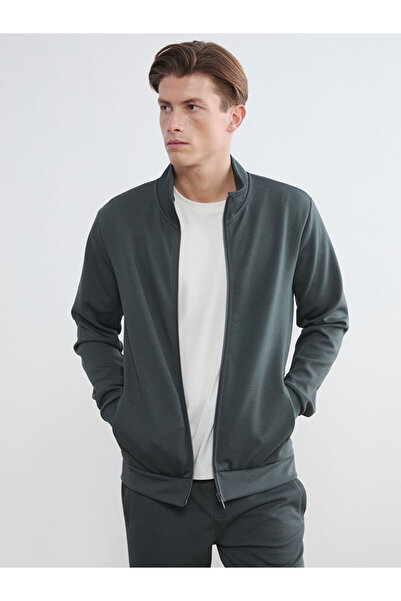 LC Waikiki Gray Mock Neck Men's Zippered Sweatshirt