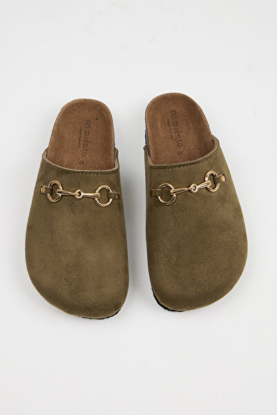 no miento Pablo Women's Vegan Leather Buckle Khaki Sabo Slippers