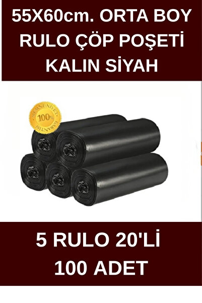 Best Rulo Çöp Torbası 55x60cm. Orta Boy 5x20'li Rulo 100 Adet.