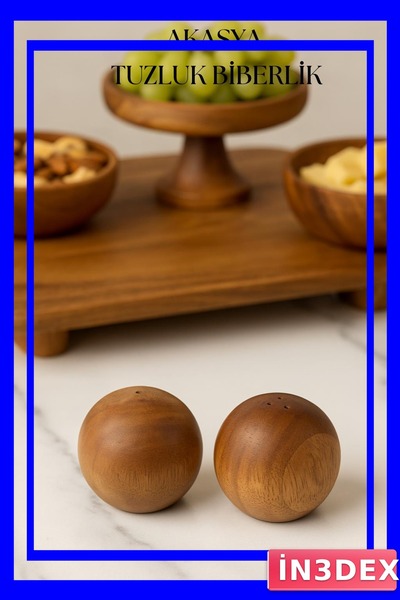 İN3DEX طقم ملح وفلفل خشبي طبيعي مكون من قطعتين بلون الأكاسيا