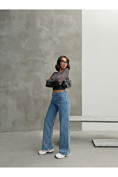 blue wings denım co. Τζιν με φαρδιά μπατζάκια, με ζώνη, απολέτεις στην πλάτη ...