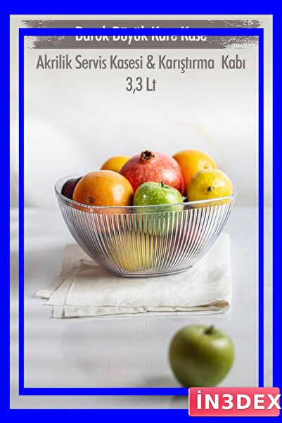 İN3DEX Acrylic Square Fruit and Salad Bowl 3.3 Liter Capacity