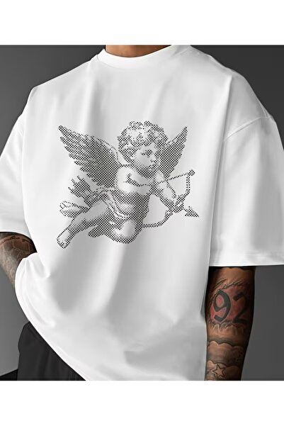 LELVANİ Unisex Kubip Angel Patterned White T-Shirt