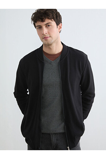 LC Waikiki Mg trenden black college collar men's zippered sweatshirt