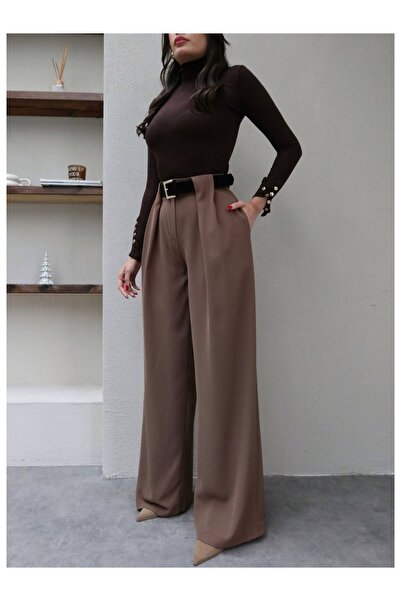 ESRAHELVACI Belted Palazzo Trousers with Bridge Detail