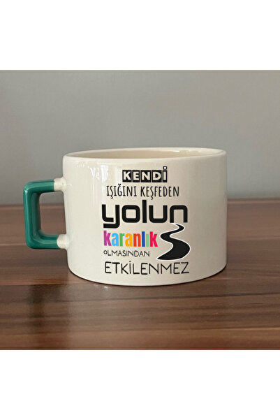 Kırtasiye Ofisi كوب هدية تحفيزي مربع الشكل بمقبض أخضر يكتشف ضوئه الخاص