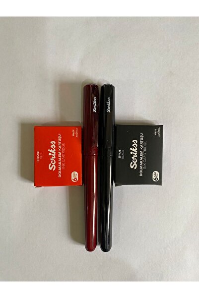 ŞİMŞEK KIRTASİYE BİJUTERİ PRİMEO DOLMA KALEM SETİ BORDO+SİYAH - 6 ŞAR ADET Sİ...