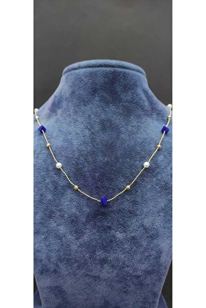 KirLiNova Blue Stone & Pearl Detailed Minimal Necklace -Saks