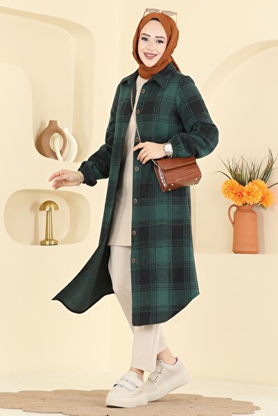 ModaMerve Ekose Desen Oduncu Tunik 3074KTR750-MS Zümrüt