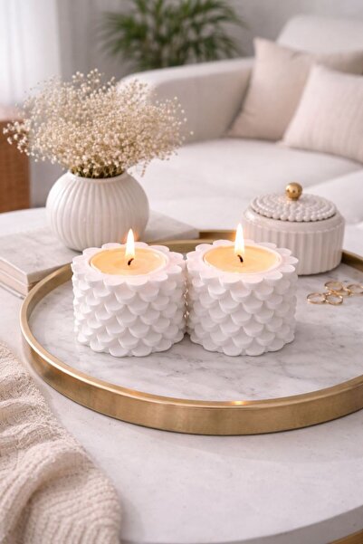 BUBUHOMEDECOR Modern 2'li Beyaz Mumluk