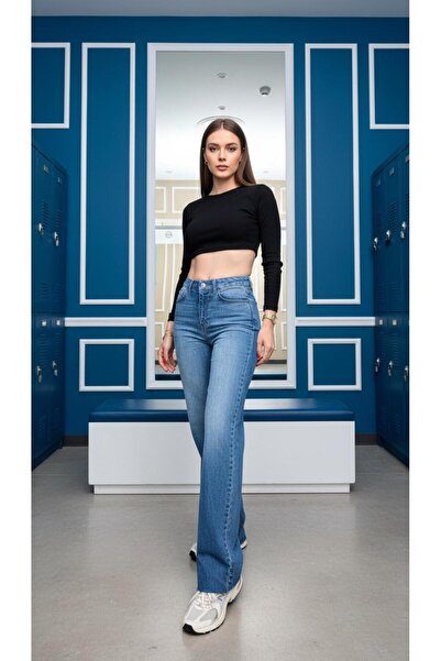 geenz manifacture Women's Blue Raw Hem High Waist Comfort Lycra-Free Wide Leg...