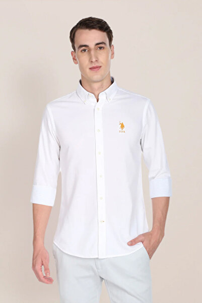 U.S. Polo Assn. Mens White Solid Tailored Fit Premium Cotton Shirt