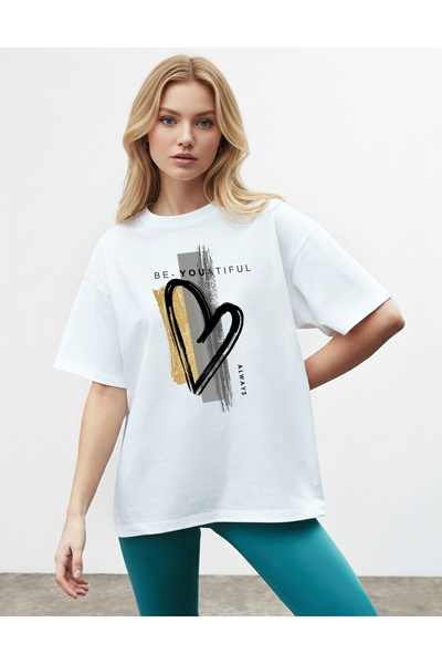 caddekombin Γυναικείο μπλουζάκι με λαιμόκοψη με σχήμα καρδιάς Be-Youatiful με...