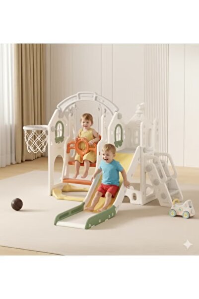 FULLJOY 4-in-1 Slide and Swing Set with Basketball Hoop and Telescope for Kid...