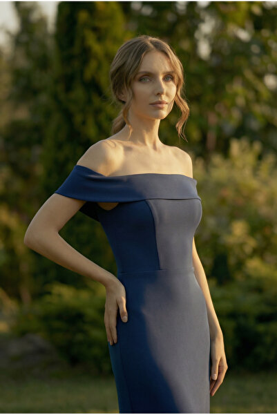 berissima bride Maxi Abiye Elbisesi, Straplez Madonna Yaka, Yırtmaçlı Kalem K...