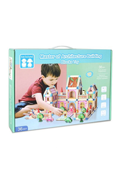 Toy Set de 128 de blocuri de construcție din lemn pentru copii, educative, cr...