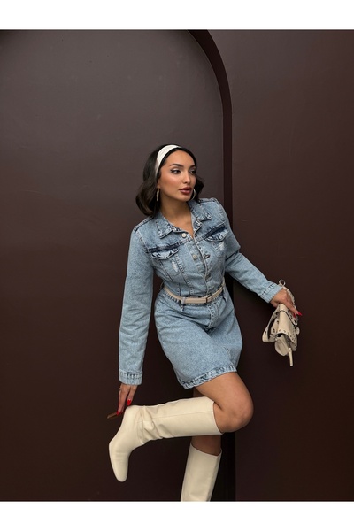 Blue Wings فستان ليزر ممزق بأزرار