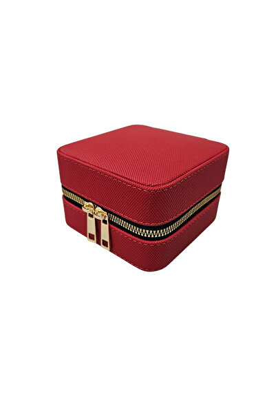 ÖZER KUTU Fermuarlı Takı, Seyahat Ve Mücevher Çantası,kutusu Kırmızı (11x11 Cm )