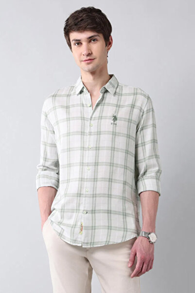 U.S. Polo Assn. Mens Grid Tattersall Green Checked Regular Fit Shirt
