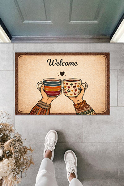 Rugmood طباعة رقمية حديثة - مرحبًا بك في القهوة - سجادة أمام الباب