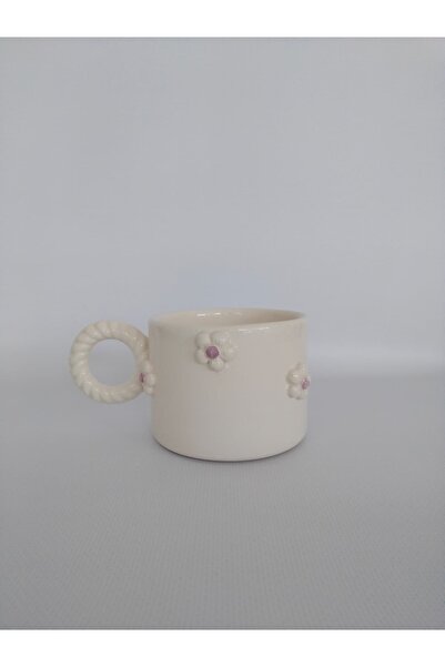 Zümrüdüanka Seramik Daisy Embossed Handmade Ceramic Mug
