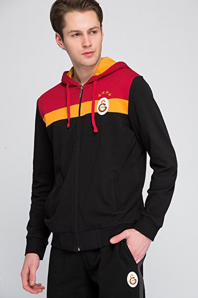 Galatasaray Original Sweat Hooded Zippered Black Sweat