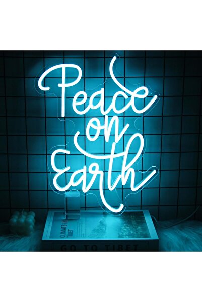Slasa Peace on Earth LED Neon Sign – 32x42 cm Ice Blue Wall Decor & Party Gift